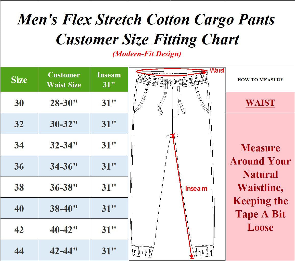 3-Pack Men's Flex-Stretch Cotton Cargo Pants – Comfortable, Durable & Versatile (31-Inch Inseam)
