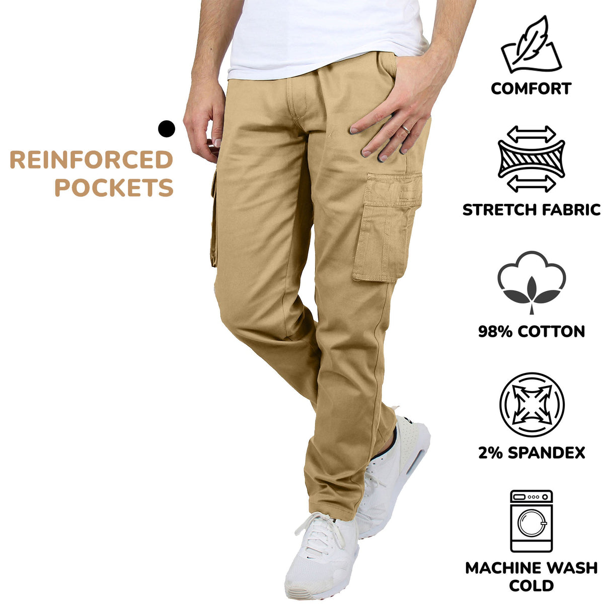 2-Pack Men's Flex-Stretch Cotton Cargo Pants – Comfortable, Durable & Versatile (31-Inch Inseam)