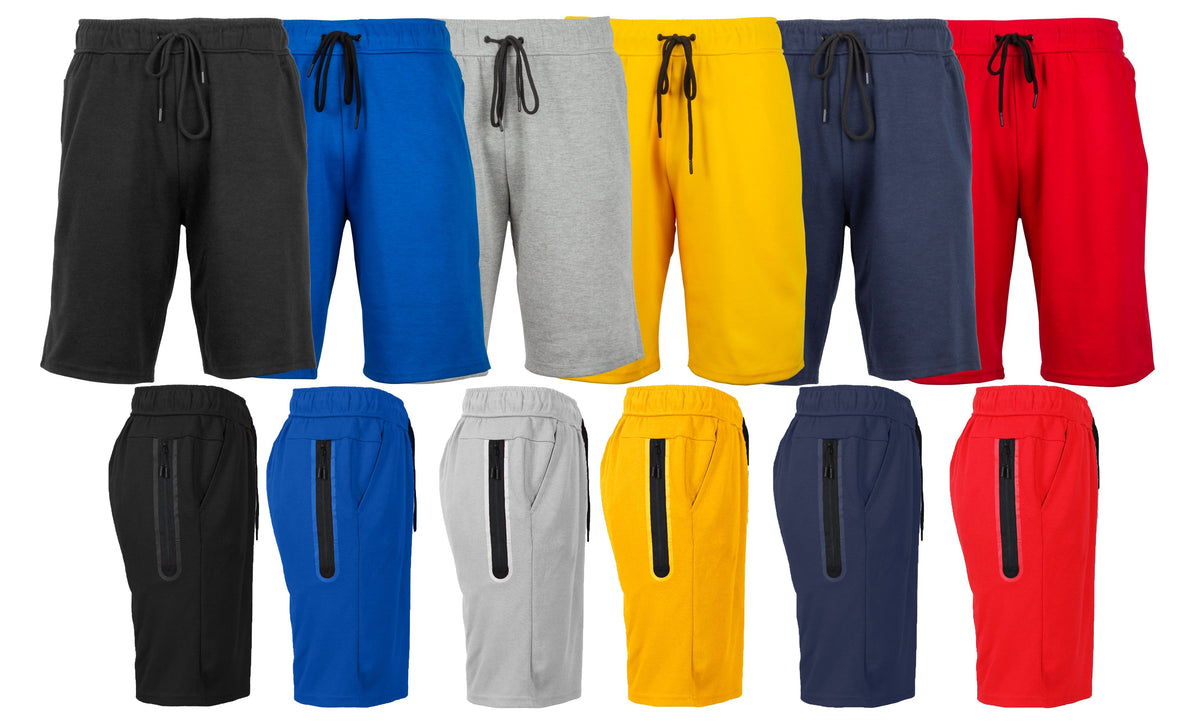 Men's 3-Pack Tech Fleece Performance Shorts With Heat Seal Zipper Pocket (Sizes, S-2XL)