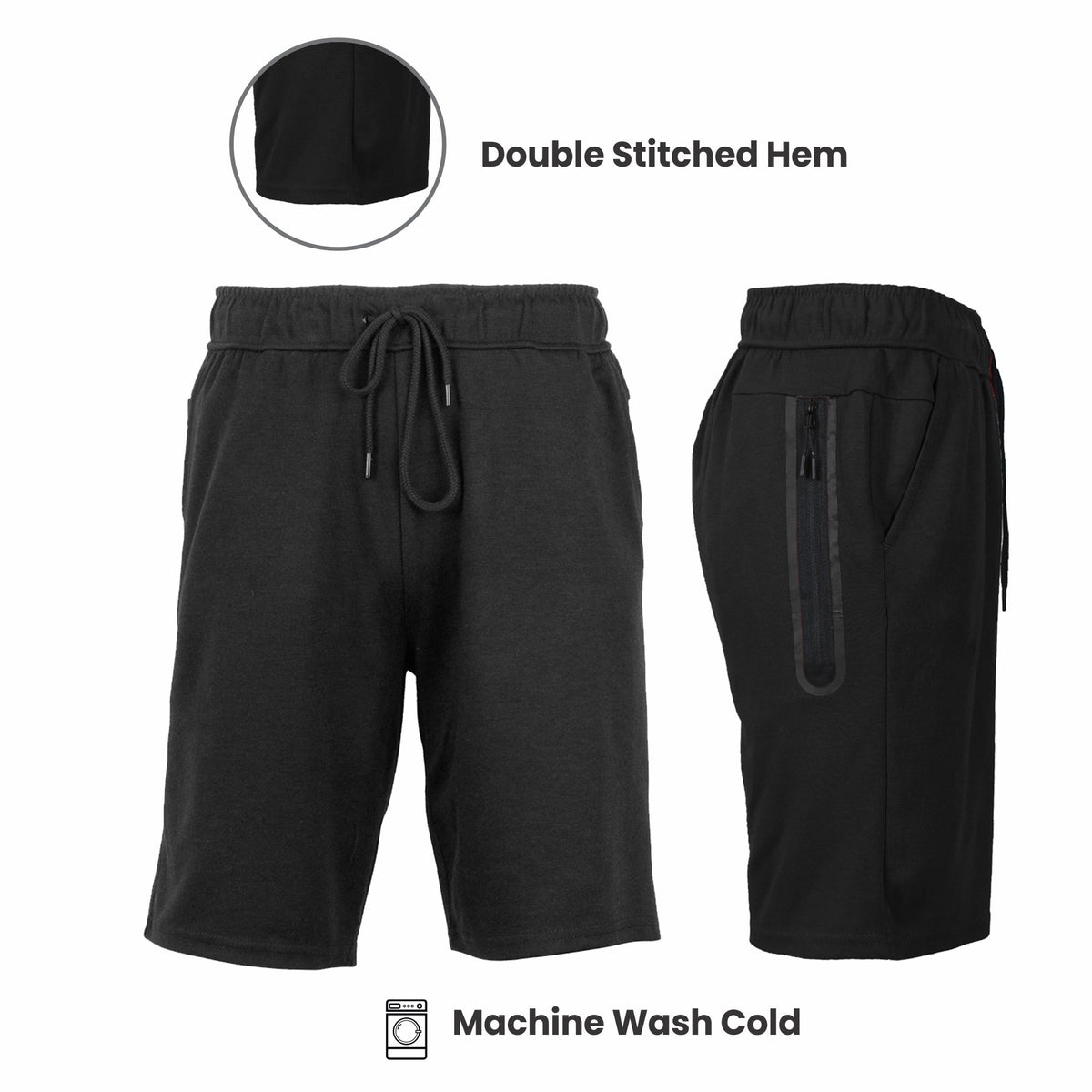 Men's 3-Pack Tech Fleece Performance Shorts With Heat Seal Zipper Pocket (Sizes, S-2XL)