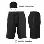 Men's 3-Pack Tech Fleece Performance Shorts With Heat Seal Zipper Pocket (Sizes, S-2XL)