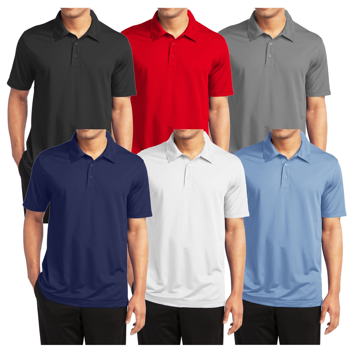 5-Pack Men's Short Sleeve Polo Shirts – Moisture-Wicking, Stretch Knit, Tagless, Regular Fit for All-Day Comfort