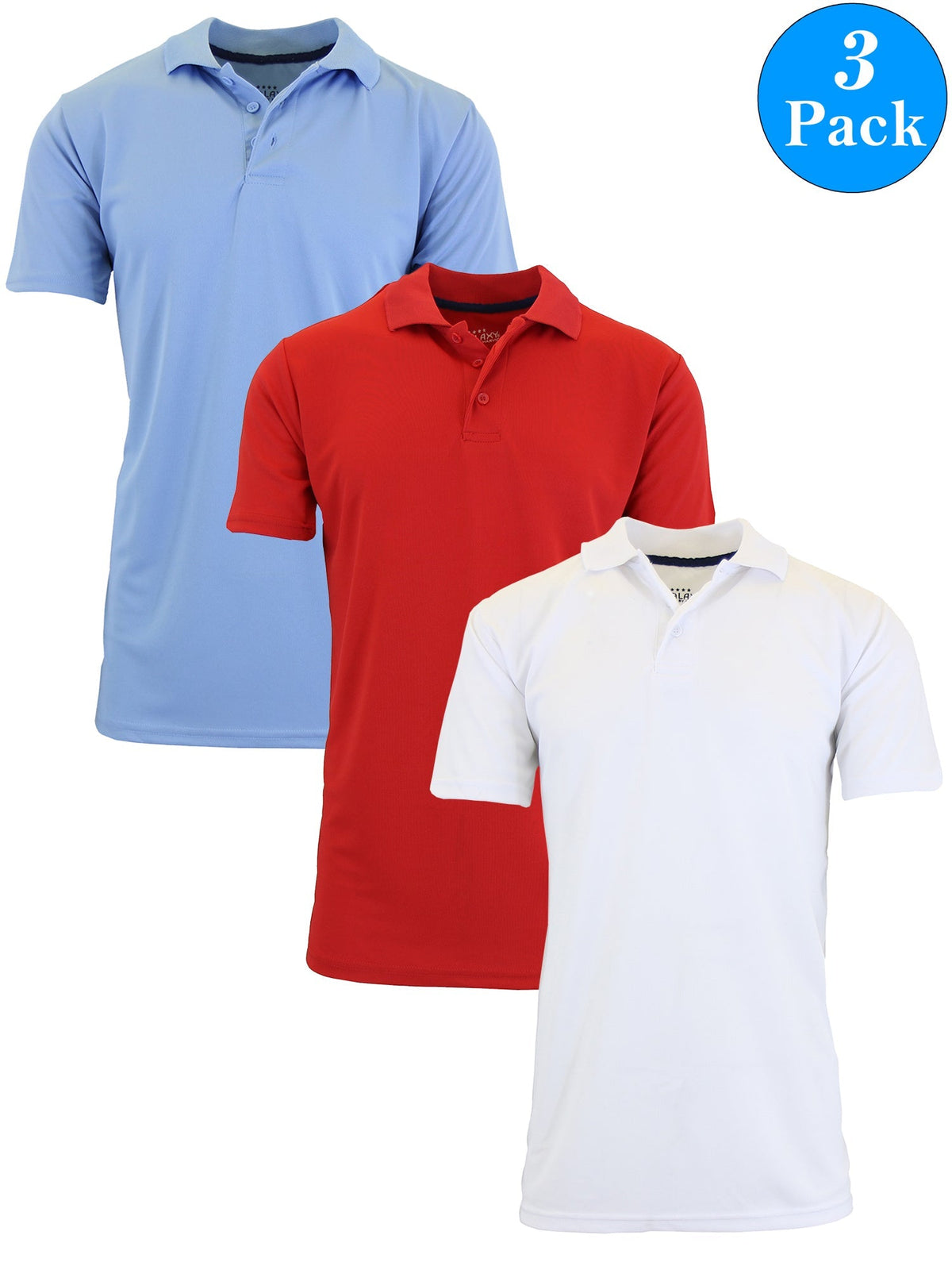3-Pack Men's Short Sleeve Polo Shirts – Moisture-Wicking, Stretch Knit, Tagless, Regular Fit for All-Day Comfort