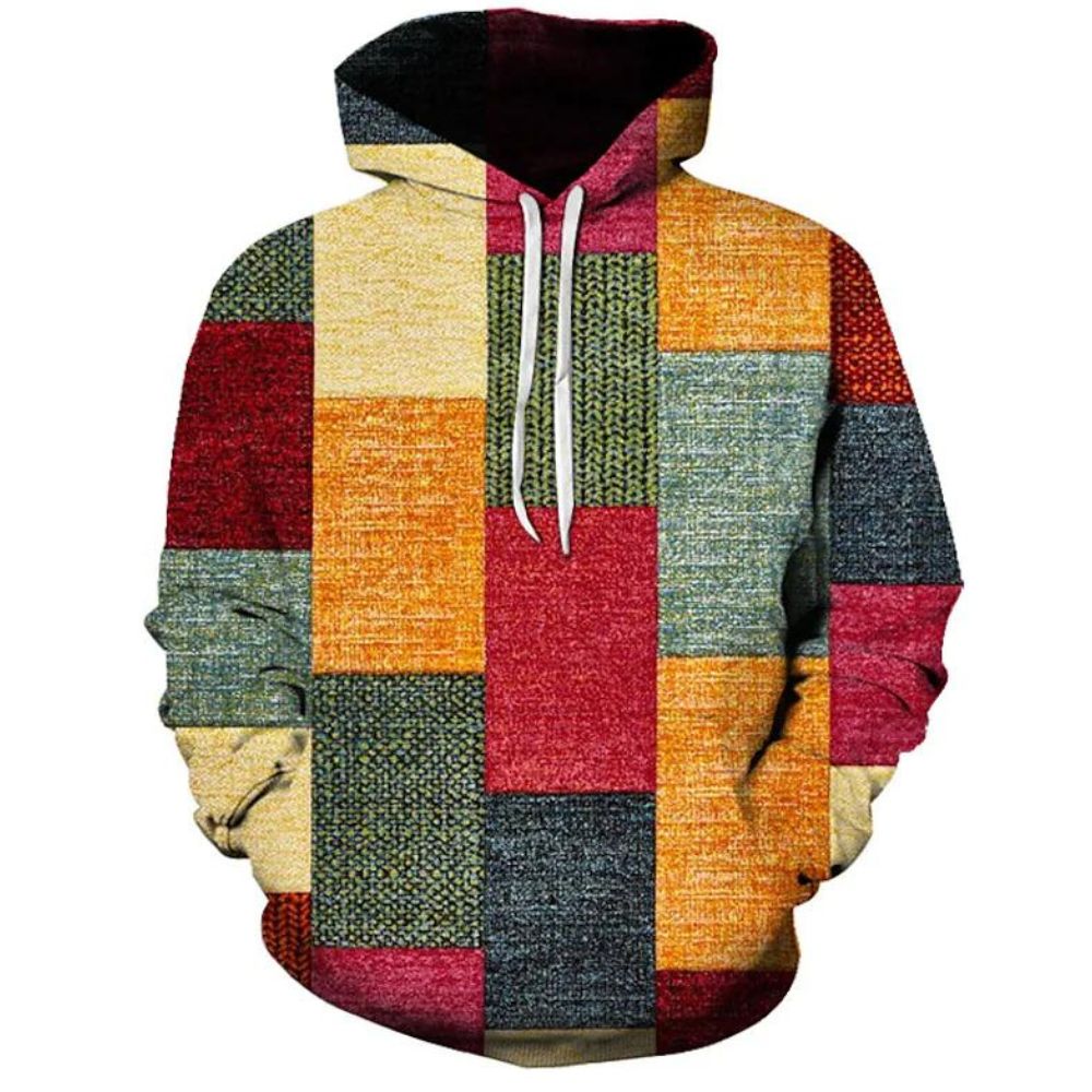 3D Graphic Pattern Plaid Color Blocking Casual Hoodies
