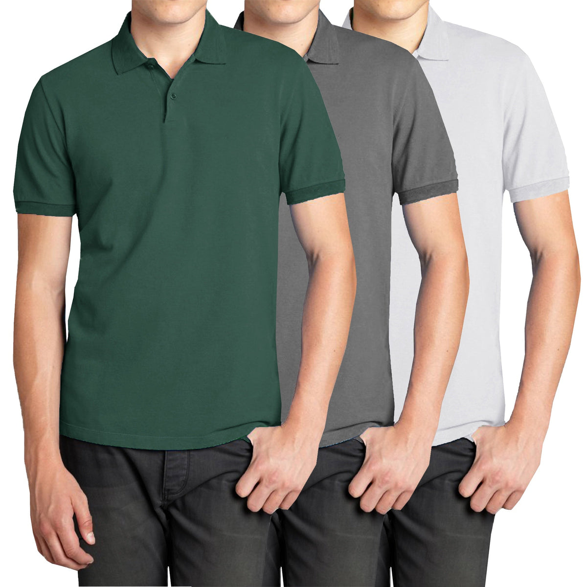 3-Pack Men's Short Sleeve Pique Polo Shirt with Ribbed Collar and Breathable Cotton-Blend Fabric (S-3XL)