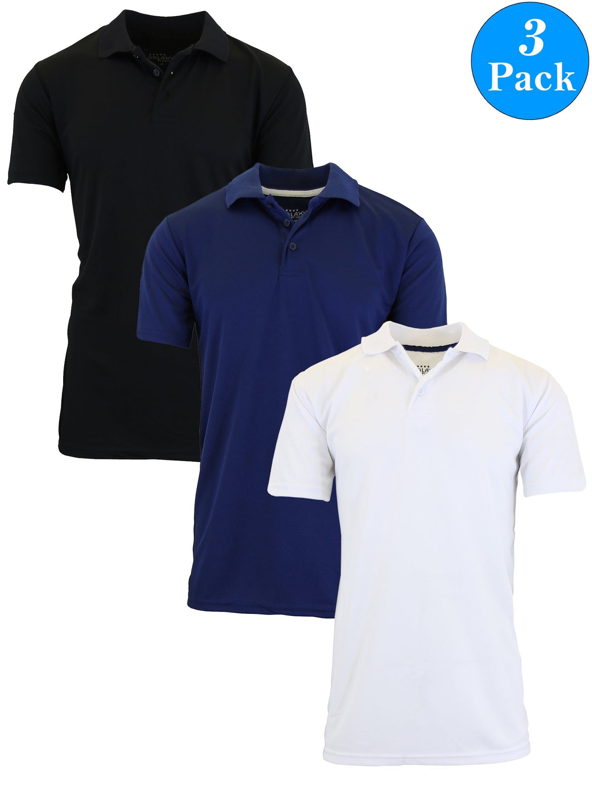 3-Pack Men's Short Sleeve Polo Shirts – Moisture-Wicking, Stretch Knit, Tagless, Regular Fit for All-Day Comfort