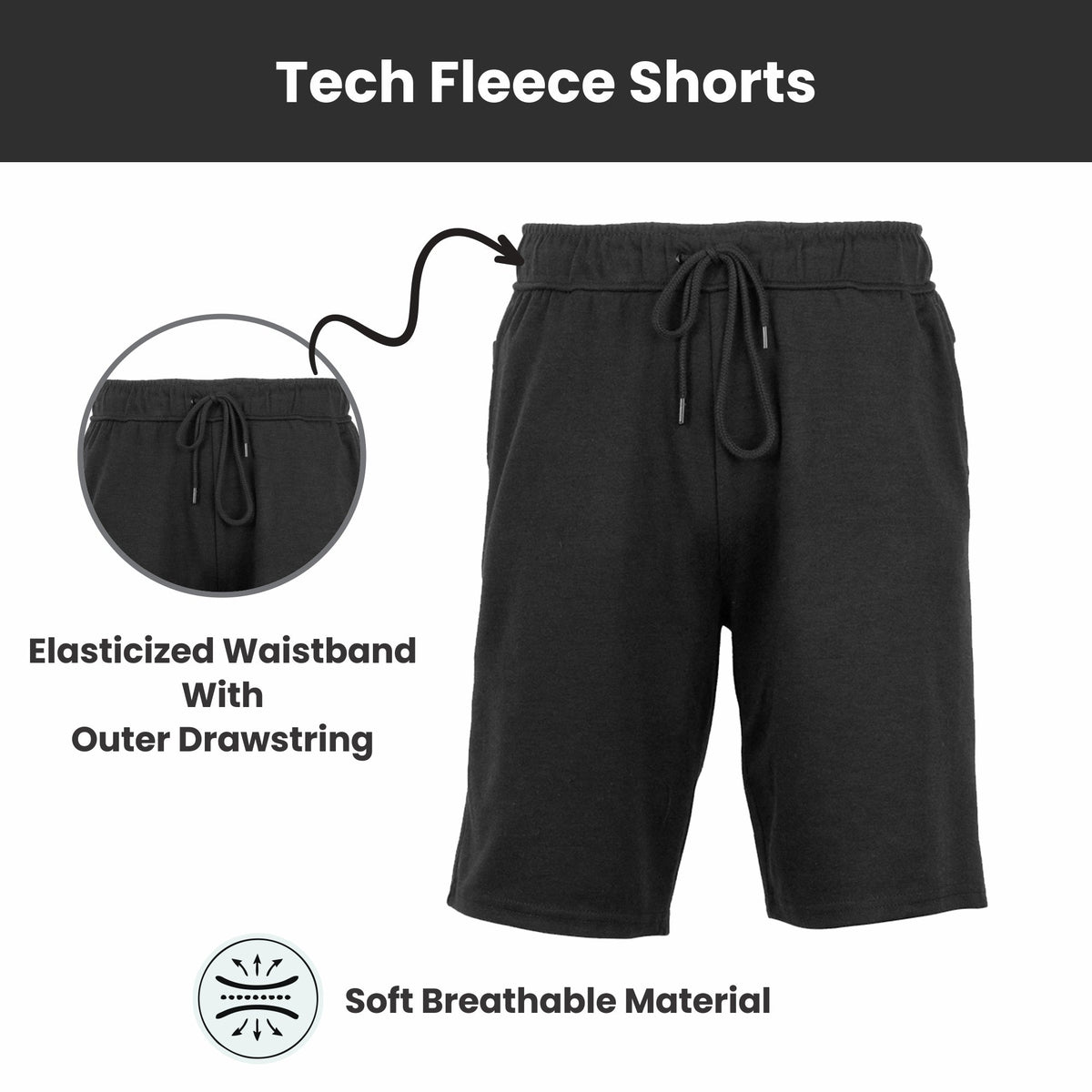 Men's Tech Fleece Performance Shorts With Heat Seal Zipper Pocket (Sizes, S-2XL)