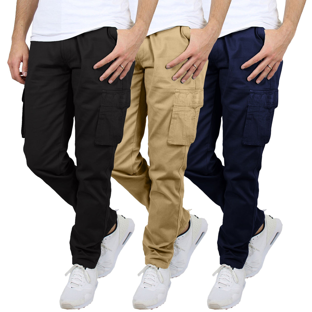 3-Pack Men's Flex-Stretch Cotton Cargo Pants – Comfortable, Durable & Versatile (31-Inch Inseam)
