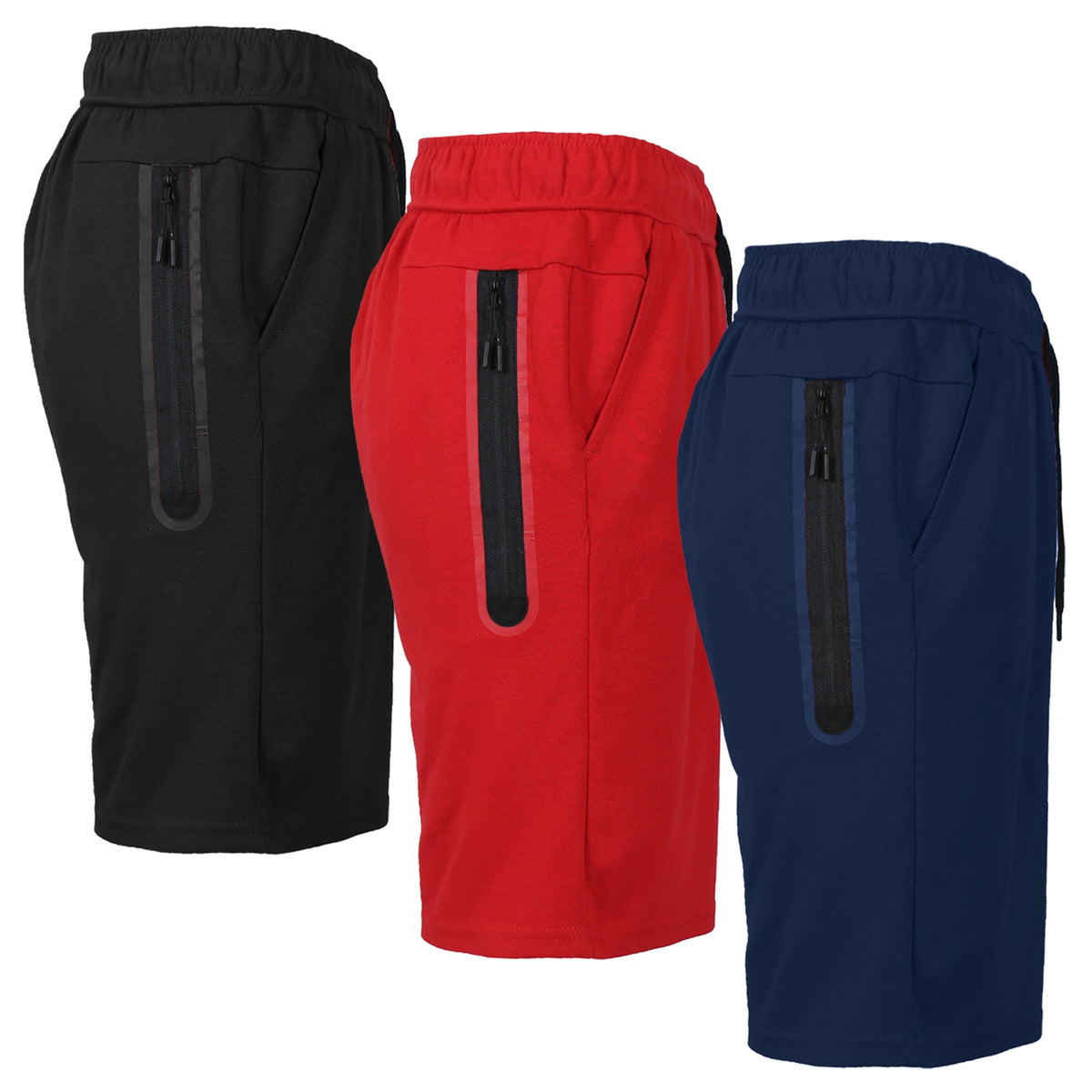Men's 3-Pack Tech Fleece Performance Shorts With Heat Seal Zipper Pocket (Sizes, S-2XL)